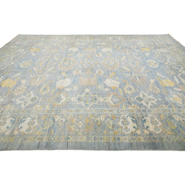 Apadana's Modern Designed Sultanabad Room Size Wool Rug Handmade in Blue For Sale In New York - Image 6 of 10