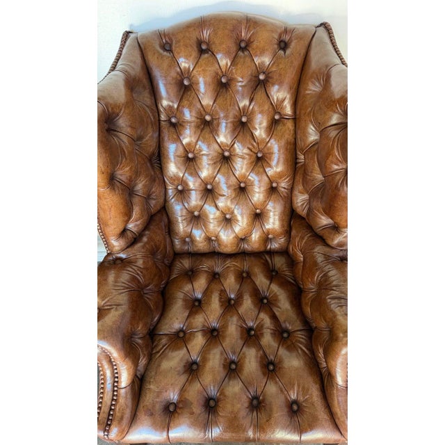 Mid 20th Century Georgian Wingback Armchairs, Leather Upholstery, Circa 1940s For Sale - Image 5 of 17