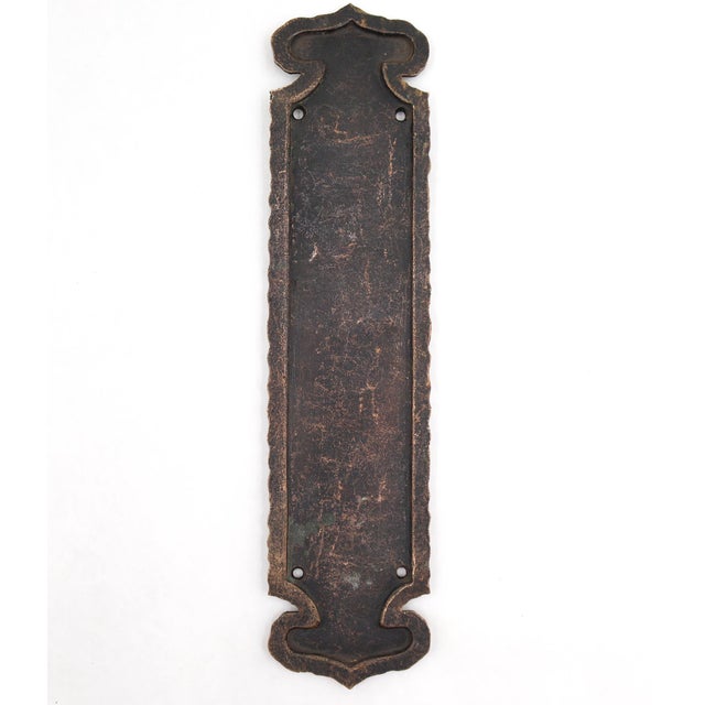 Vintage 12 In. Arts & Crafts Hammered Brass Door Push Plate For Sale - Image 4 of 4