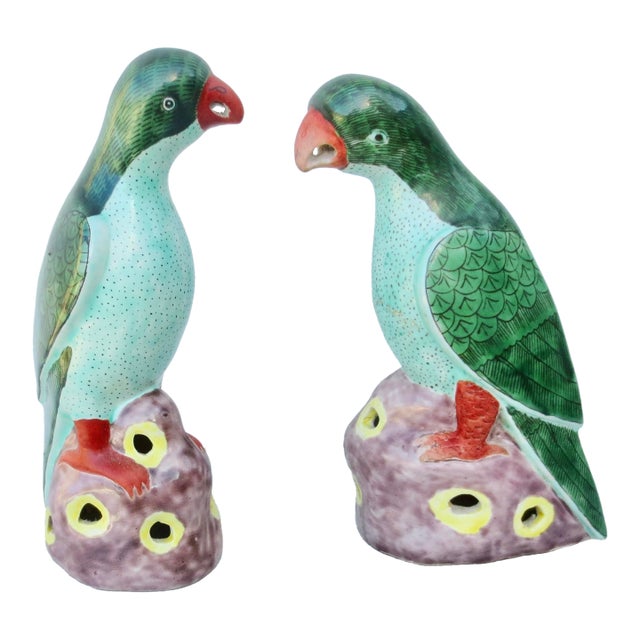 Early 20th Century Chinese Ceramic Parrots - A Pair of 2 For Sale