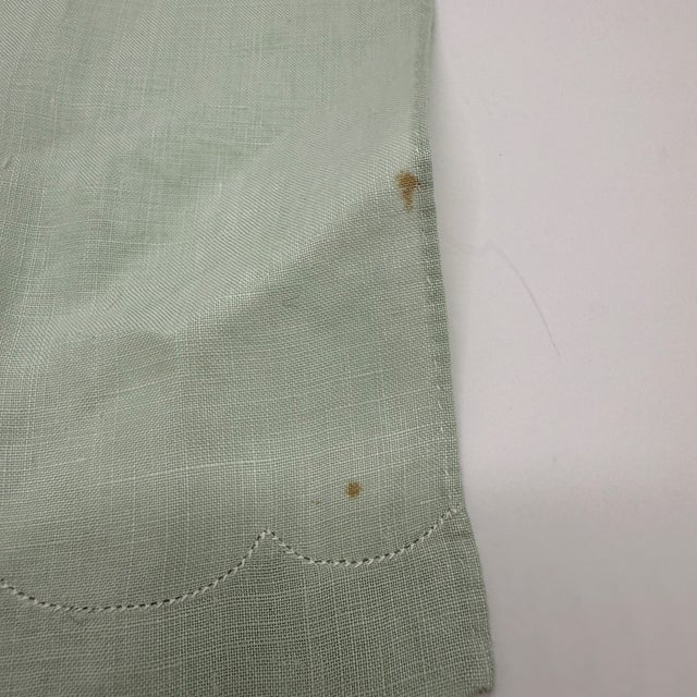 Textile Pair Vintage Pale Pistachio Madeira Linen & Organza Fingertip Towels For Sale - Image 7 of 17