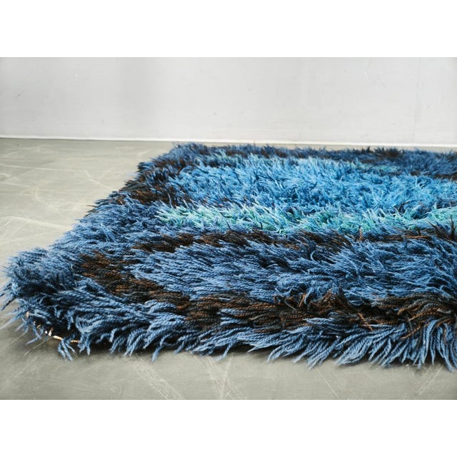 Textile Large Danish Abstract Blue Wool Rya Rug in Ege Style, 1960s For Sale - Image 7 of 9
