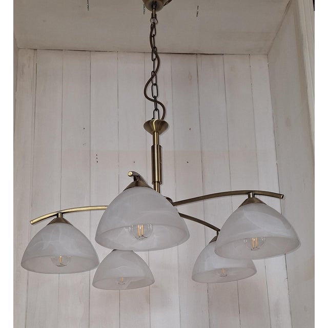 Vintage Pendant Lamp with White Marbled Glass Shades from Honsel, 2000s For Sale - Image 6 of 8