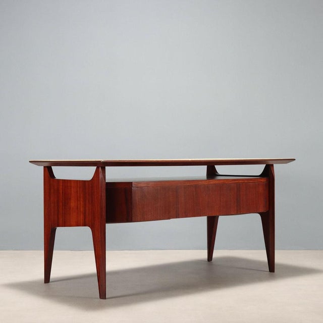 Vintage Desk with Exotic Wood Veneer, 1960s For Sale - Image 9 of 10