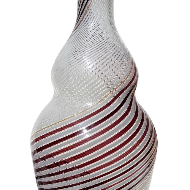 Mid 20th Century Vintage Dino Martens Murano Black White Aventurine Swirl Ribbons Italian Art Glass Flower Vase For Sale - Image 5 of 9