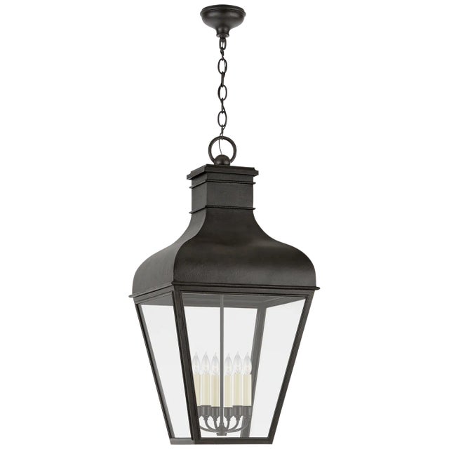 Chapman & Myers for Visual Comfort Signature Fremont Grande Hanging Lantern in French Rust with Clear Glass For Sale