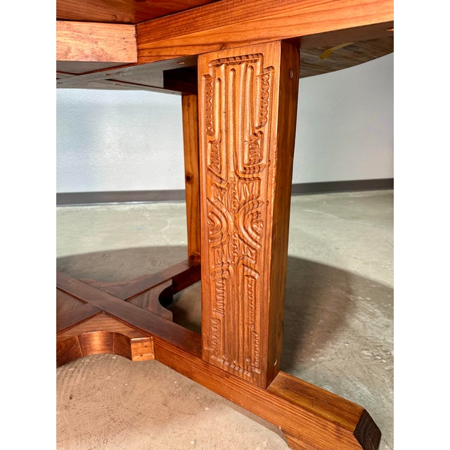 Wood 1970s Hand Carved Brutalist Pine Dining Table Attrib Aquarius Industries For Sale - Image 7 of 11