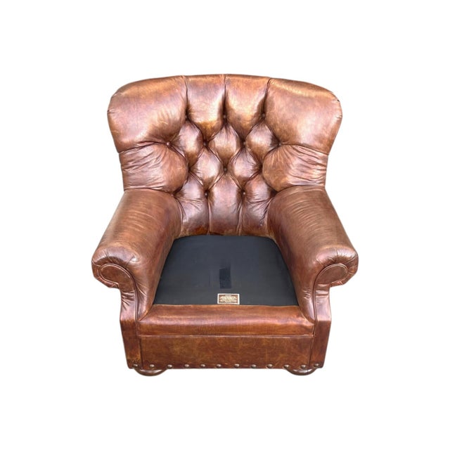 1990s English Churchill Leather Armchair With Rolled Arms & Brass Nailhead Trim For Sale - Image 11 of 12