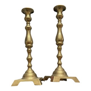 Pair Vintage Mid Century Brass 12" Tall Neoclassical Baluster Style Candlestick/Candle Holder For Sale