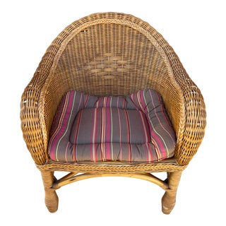 Vintage Ficks Reed Style Woven Rattan/Wicker Club Chair For Sale