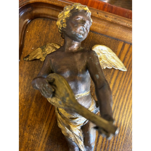 Mid 18th Century Antique Bronze Putti or Cherub Playing Musical Instrument For Sale - Image 5 of 8
