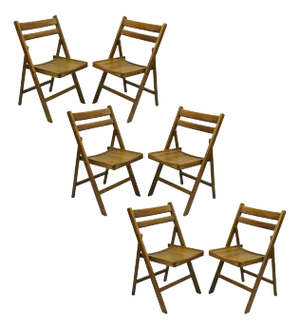 Mid 20th Century Vintage Mid Century Modern Solid Wood Slatted Folding Chairs - Set of 6