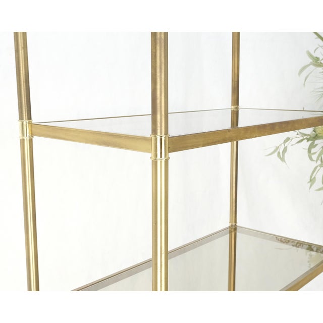 Pair Decorative Brass Smoked Glass 4 Tier Shelves Vitrines Etageres Displays