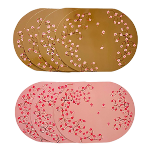 Whimsical Hand-Painted Cherry Blossom Placemats, Mixed Blush & Bronze, Set of 7