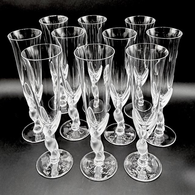 1980s Snow Doves Crystal Champagne Flutes by Igor Carl Fabergé, France, 1982, Set of 12 For Sale - Image 5 of 18