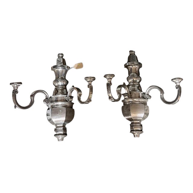 Pair of Oversized Hollywood Regency Polished Aluminum Two-Arm Urn Wall Sconces For Sale