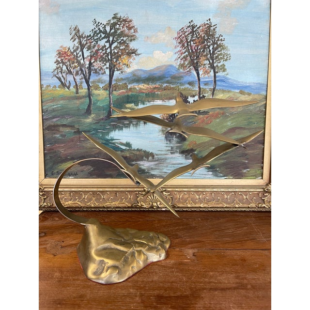 Metal Vintage Mid-Century Modern Brass Toned Seagull Sculpture on Rocky Base For Sale - Image 7 of 10