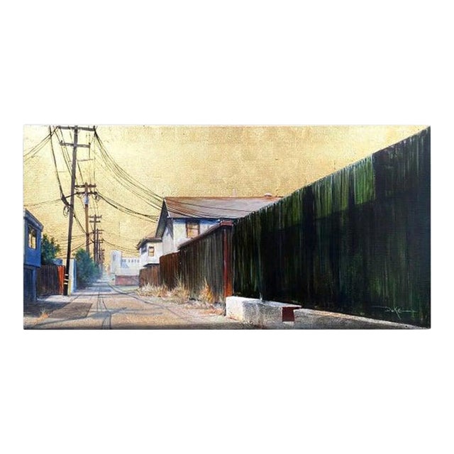 Duke Windsor, Impressionistic Cityscape Acrylic Painting, "The Green Fence" For Sale