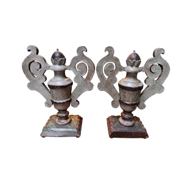 Pair of Antique Italian Wood Urns For Sale - Image 4 of 10