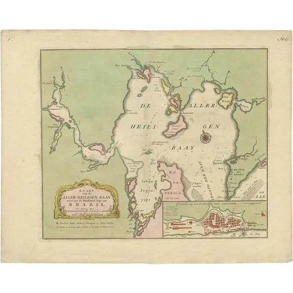 Antique Map of the Bahia Todos Santos Brazil by Tirion, 1750 For Sale