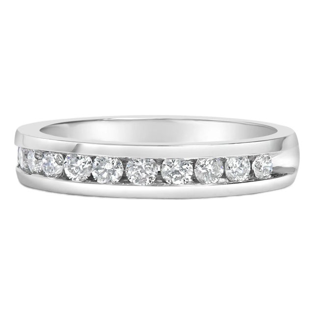 IGI Certified 1/2 Cttw Round Brilliant Cut Diamond 18K White Gold Channel Set Eternity Style Wedding Band Ring (H-I Color, I1-I2 Clarity) - Size 7 For Sale