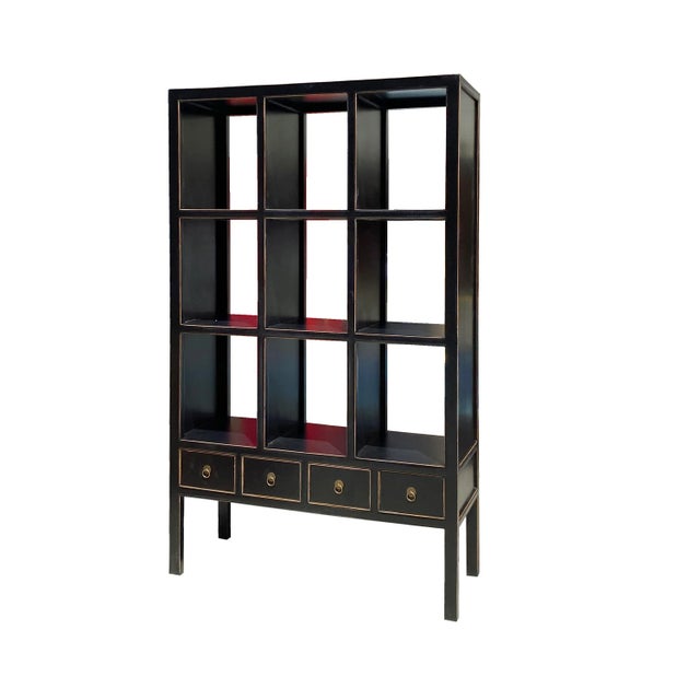 Oriental Black Lacquer Open Shelf Bookcase Display Divider