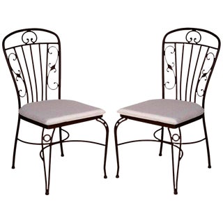 Brown Wrought Iron Garden Chairs - a Pair For Sale