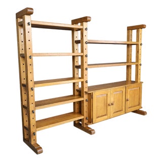 Large Brutalist Modular Shelving Unit in Oak with Metal Pegs and Cabinet, Belgium, 1960 For Sale