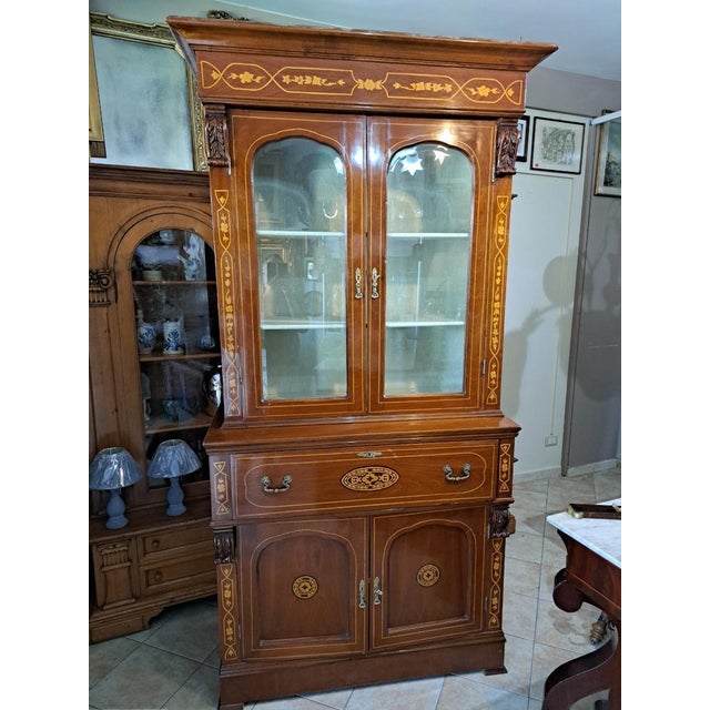 Textile Late 19th Century English Mahogany Bookcase For Sale - Image 7 of 7