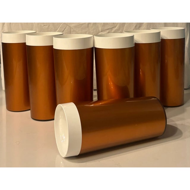 1960's Mid Century Modern Tall Insulated Copper Tumblers - Set of 7 For Sale - Image 9 of 9