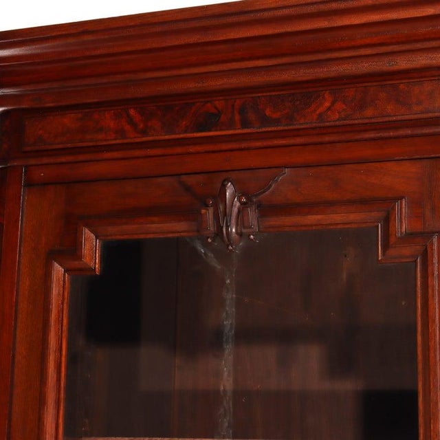 Antique Renaissance Revival Walnut & Burl 2 Door Bookcase C1890 For Sale - Image 4 of 15