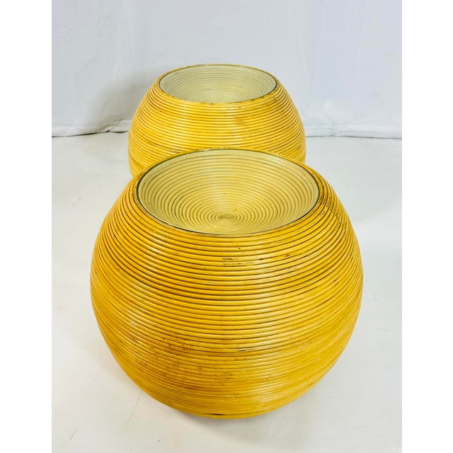 1980s 1980s Pair of Pencil Reed & Glass Side Tables in the Style of Gabriella Crespi For Sale - Image 5 of 12