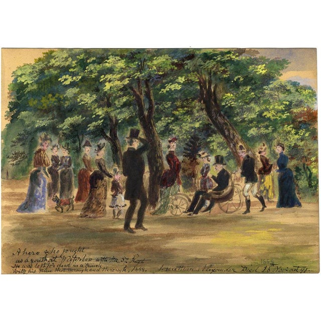 An original 1888 watercolour painting, Alexander Hunter, Figures Gathered in Princes St Gardens, Edinburgh.A wonderful...