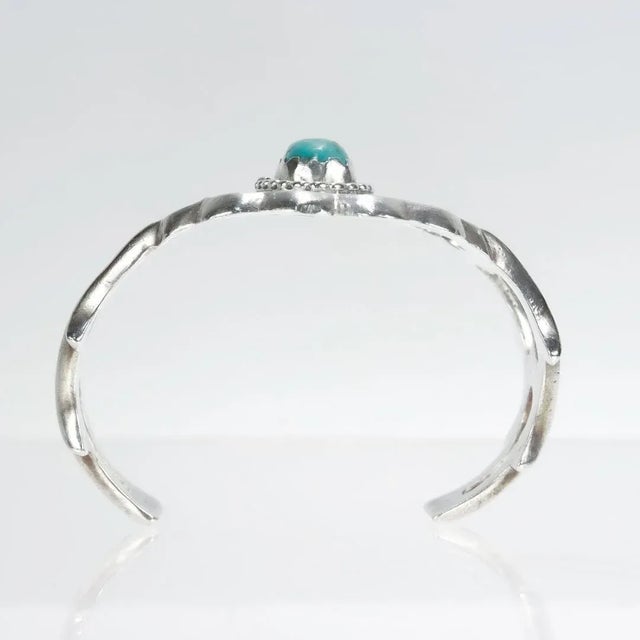 Native American Vintage Native American Navajo Silver & Turquoise Cuff Bracelet For Sale - Image 3 of 11