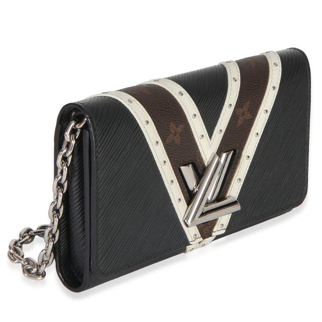 Contemporary Black White V Monogram Canvas Twist Wallet on Chain For Sale - Image 3 of 9