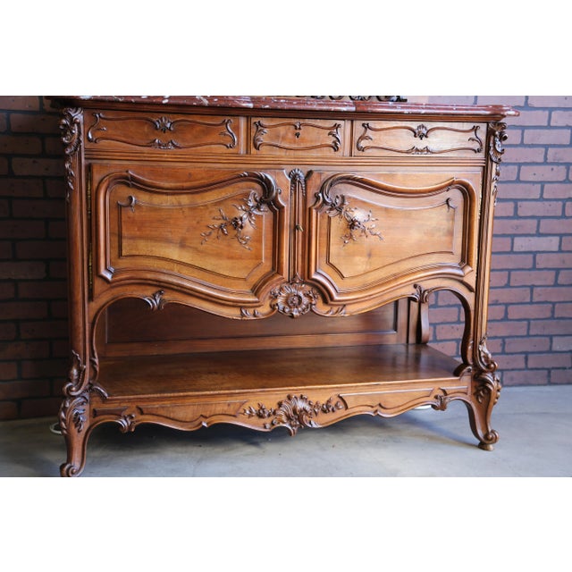 Wood Antique French Marble Top Louis XV Buffet For Sale - Image 7 of 11
