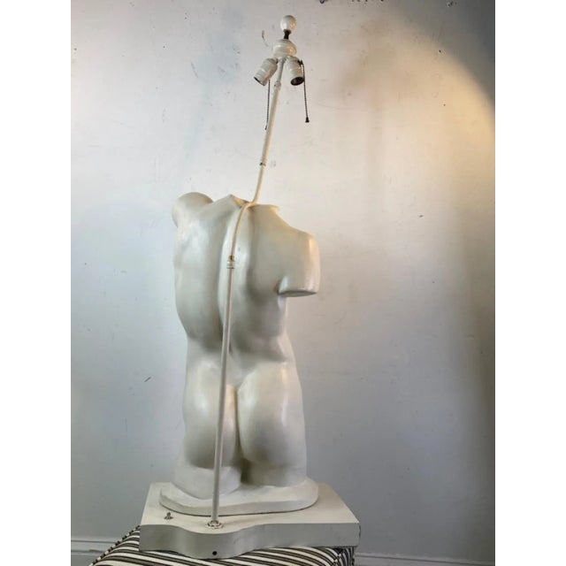 White 1940's White Plaster Male & Female Torso Table Lamps - Set of 2 For Sale - Image 8 of 9