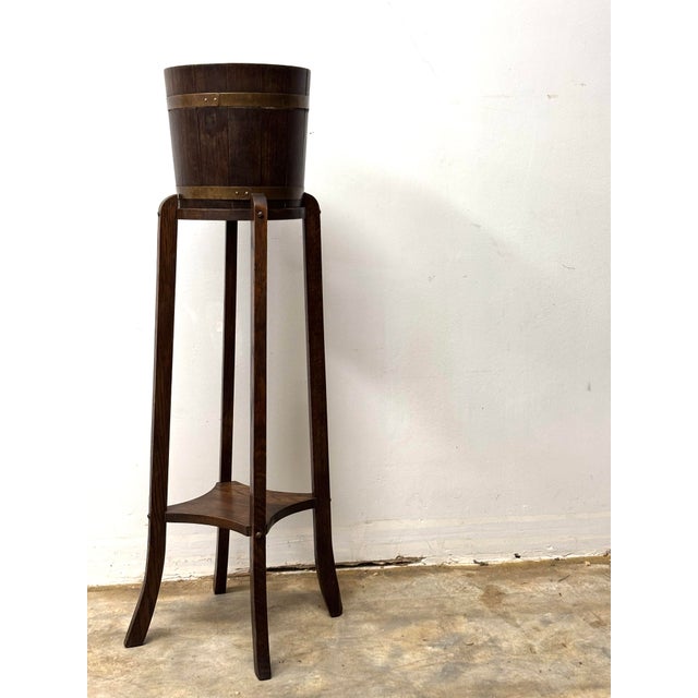 English Vintage English Oak Coopered Plant Stand For Sale - Image 3 of 6