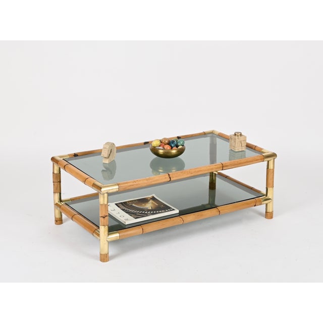 Bamboo, Brass and Smoked Glass Coffee Table, Italy, 1970s For Sale - Image 13 of 15
