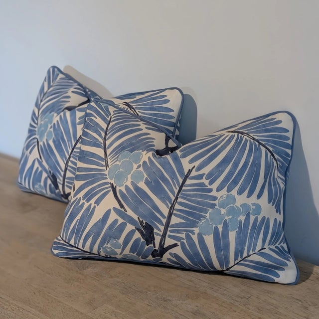 Traditional Brunschwig & Fils Blue Palmar Lumbar Pillows For Sale - Image 3 of 6