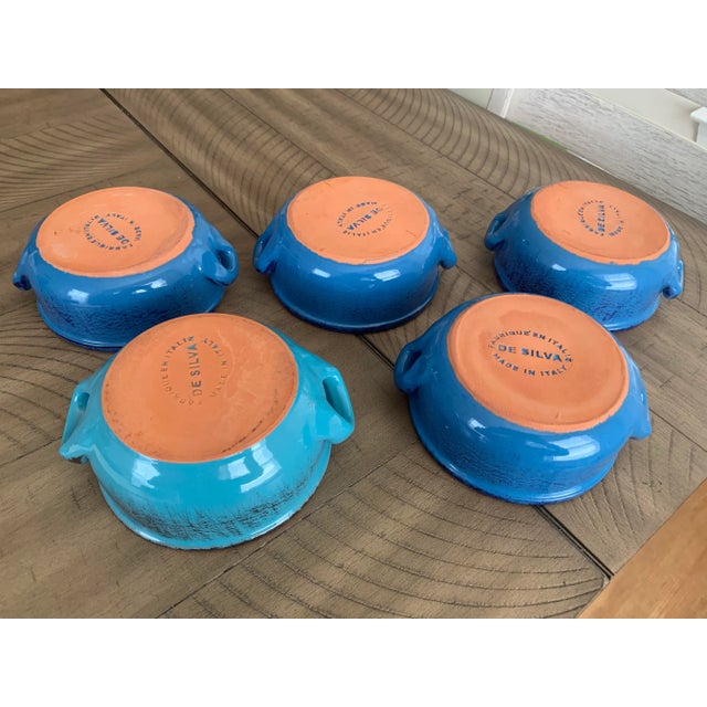 Mid 20th Century Vintage DeSilva Rustic Painted & Glazed Terra Cotta Soup Bowls With Handles- Set of 5 For Sale - Image 5 of 12