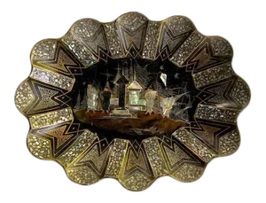 Mid 19th Century French Papier Mache' Tray With Mother of Pearl Inlay Chinoiserie Motif