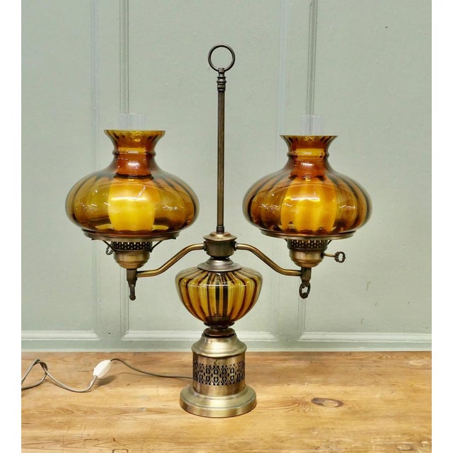 1970s Vintage Twin Brass Table Lamp, 1970 For Sale - Image 5 of 8