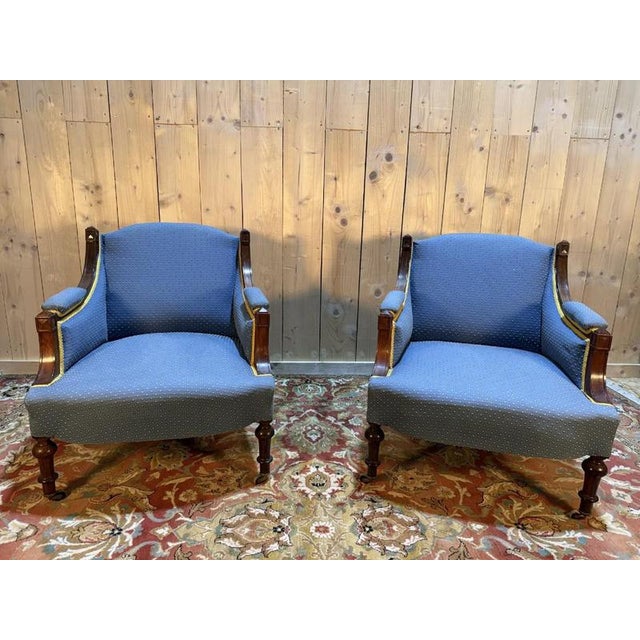 Wood Napoleon III Chairs in Blue, Set of 2 For Sale - Image 7 of 7