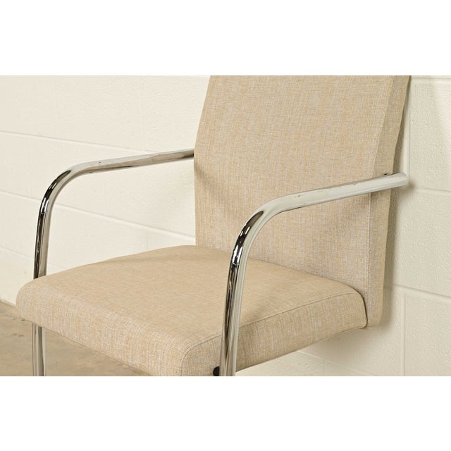 Chrome Mies Van Der Rohe Brno Style Mid-Century Modern Chrome Tubular Cantilever Club Chairs, Set of Four For Sale - Image 8 of 12