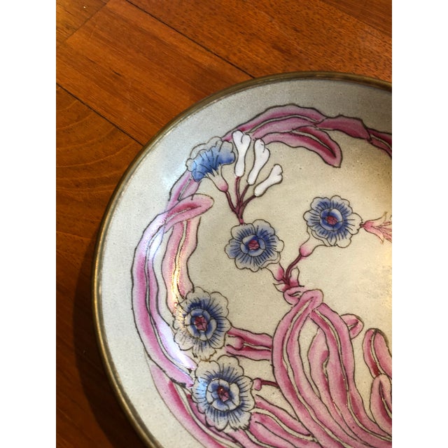 Vintage Japanese Ware Hand Painted Porcelain and Brass Bowl For Sale - Image 4 of 7