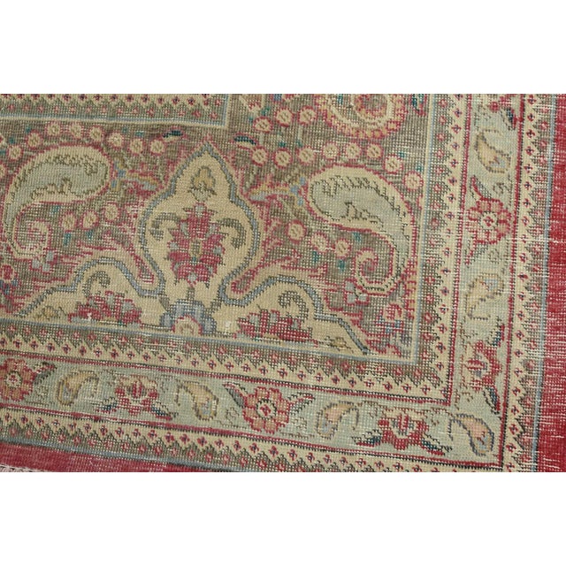 Tabriz Rug 10’1” X 12’11” Red Wool Vintage Distressed Hand-Knotted Carpet For Sale - Image 4 of 15