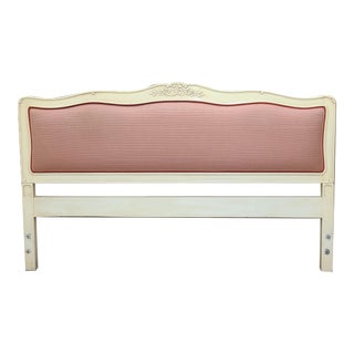 Vintage Hotel Carlyle French Painted Wood & Fabric King Headboard For Sale