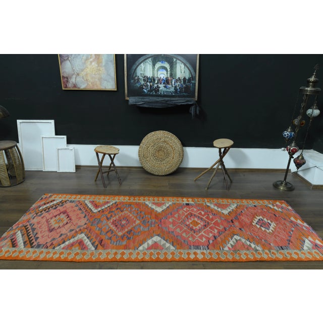 1970s Vintage Turkish Oushak Handmade Wool Cotton Pink Runner Rug For Sale - Image 4 of 11