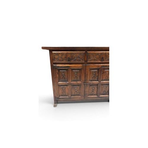 Large Spanish Rustic Carved Wood Credenza For Sale - Image 6 of 13